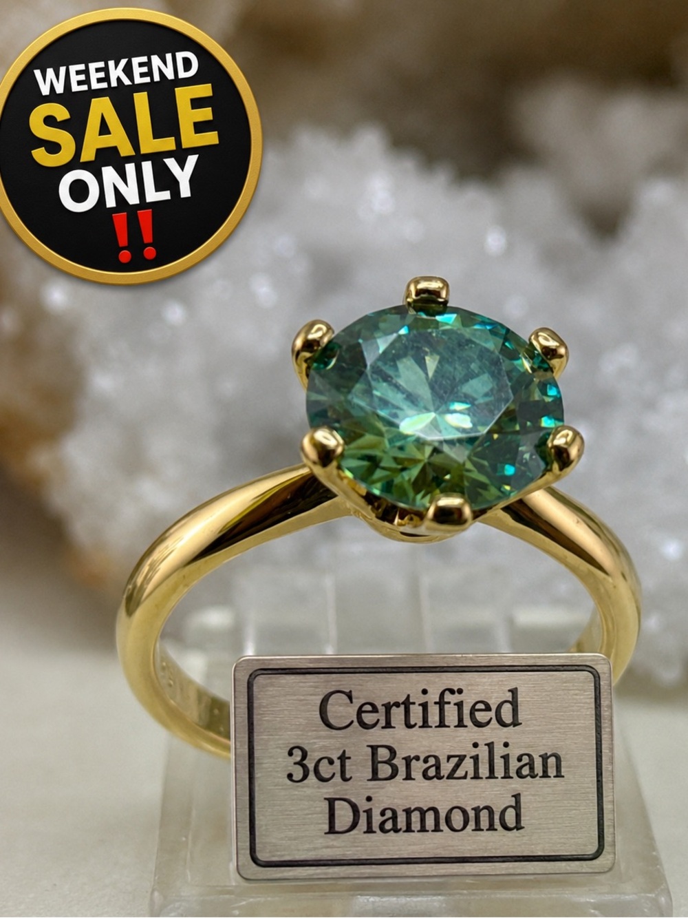 3ct Diamond Green Ring Band. Yellow Gold on 925. Size 5 6 7 8 - Picture 3 of 17